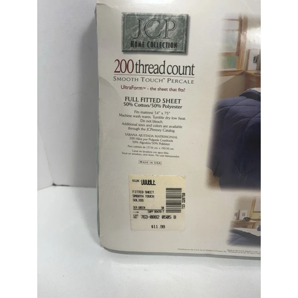 JCPenney 200 TC Full Fitted Sheet Smooth‎ Touch Percale UltraForm Sea Green New